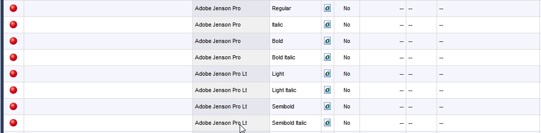 Active fonts with &quot;broken&quot; Adobe Jenson.