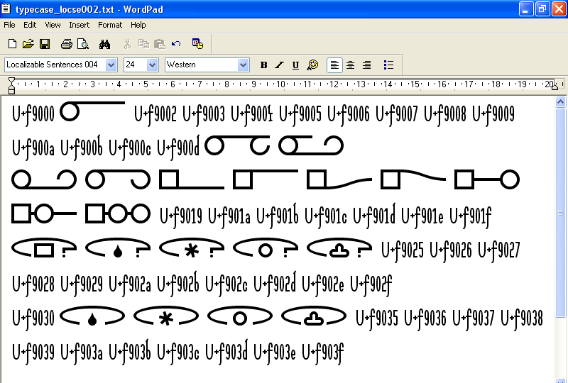 The typecase_locse002.txt file displayed using the  Localizable Sentences 004 font