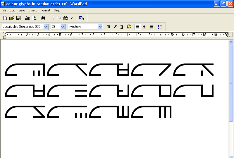Fourteen glyphs representing colours, in random order