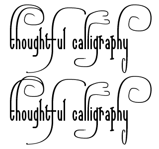 Two calligraphic th ligatures in an example phrase