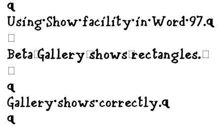 Samples of Beta Gallery and Gallery in Show mode in Word 97