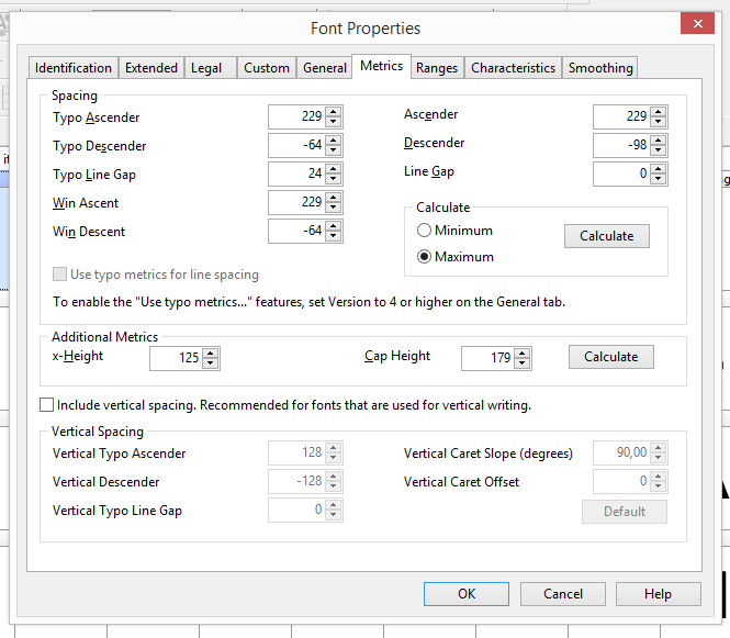 Unicode Font Tab Metrics