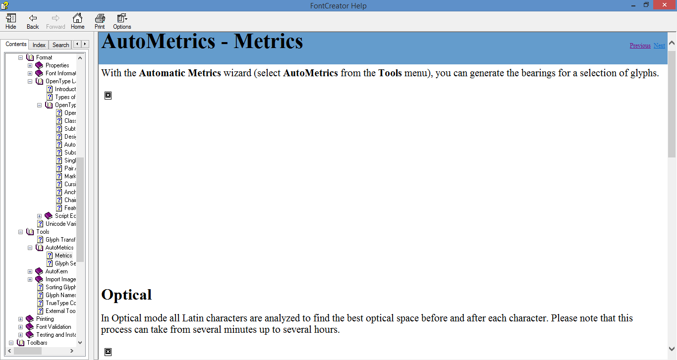 Screenshot of &quot;AutoMetrics - Metrics&quot; help page, with two missing images apparent.