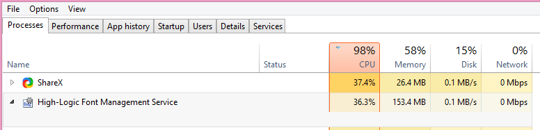 Screen shot of Task Mgr with program not running.