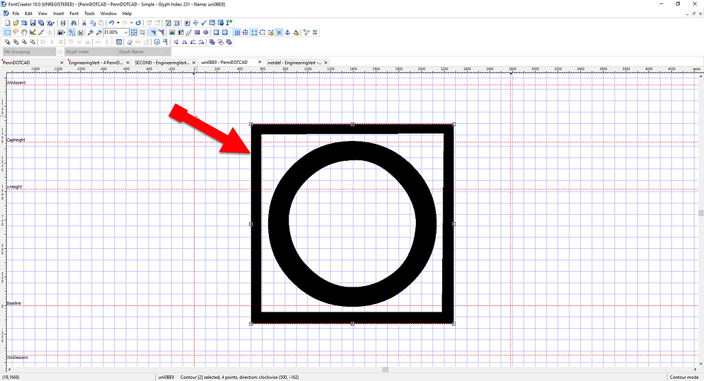 Create Square box Around A Letter - FontCreator - Support - High-Logic ...