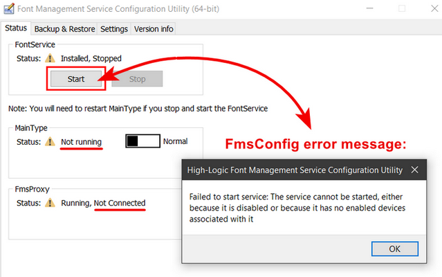 FmsConfig Utility Screen error message